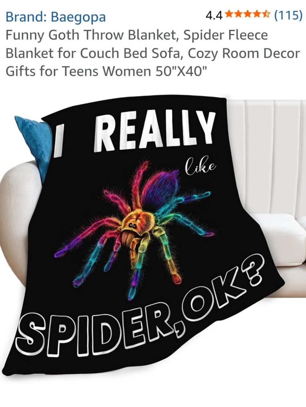 Black Throw Blanket with Colorful Spider Design